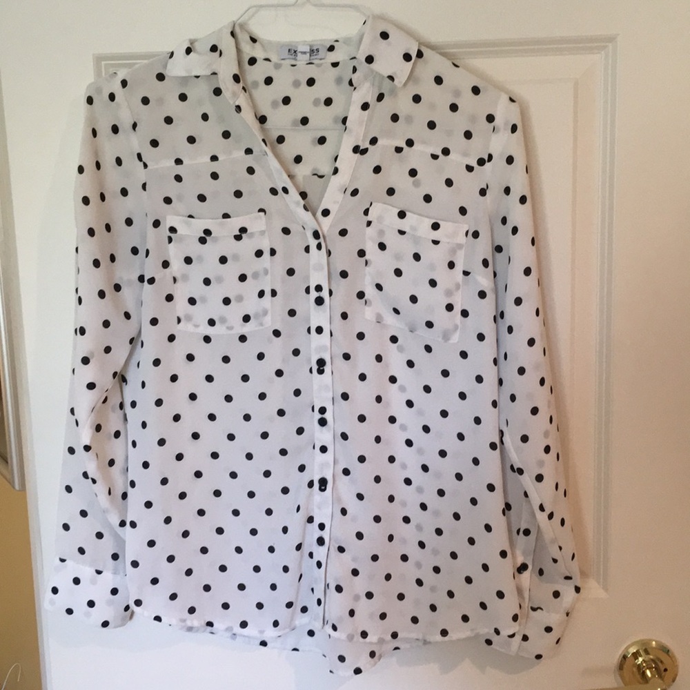 Express Polka Dot Button Down Blouse